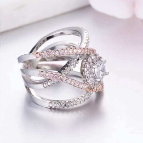 NEW SILVER ROSE GOLD DIAMOND RING - Picture 2 of 6